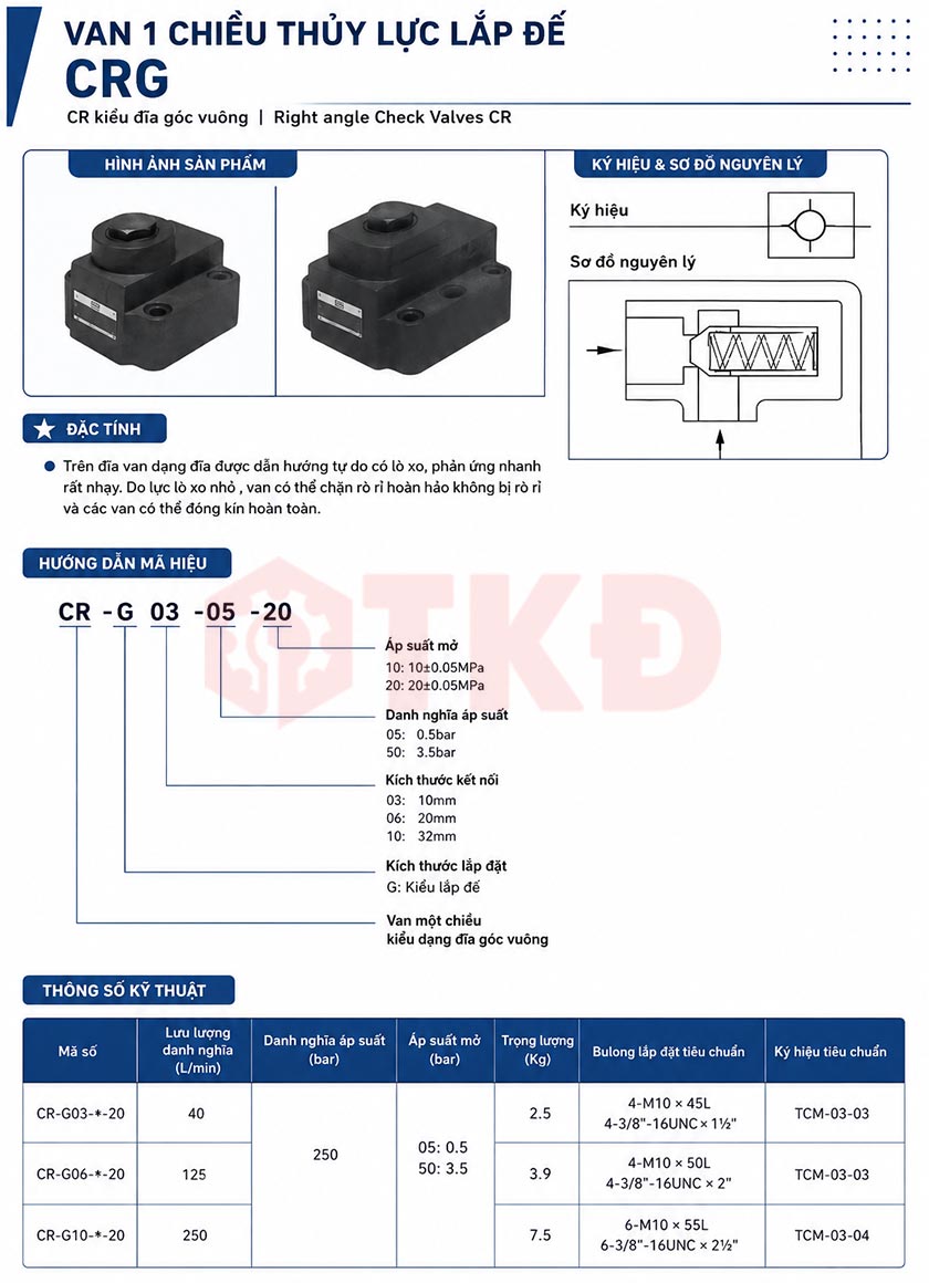 thông số kỹ thuật van 1 chiều thủy lực lắp đế crg thông số kỹ thuật van 1 chiều thủy lực lắp đế crg