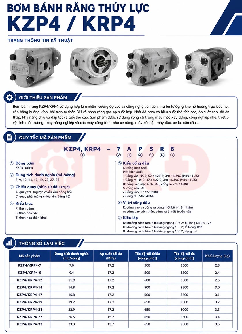 thông số kỹ thuật bơm bánh răng thủy lực kzp4 thông số kỹ thuật bơm bánh răng thủy lực kzp4
