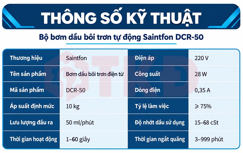thông số kỹ thuật bộ bơm dầu bôi trơn tự động saintfon dcr-50 thông số kỹ thuật bộ bơm dầu bôi trơn tự động saintfon dcr-50