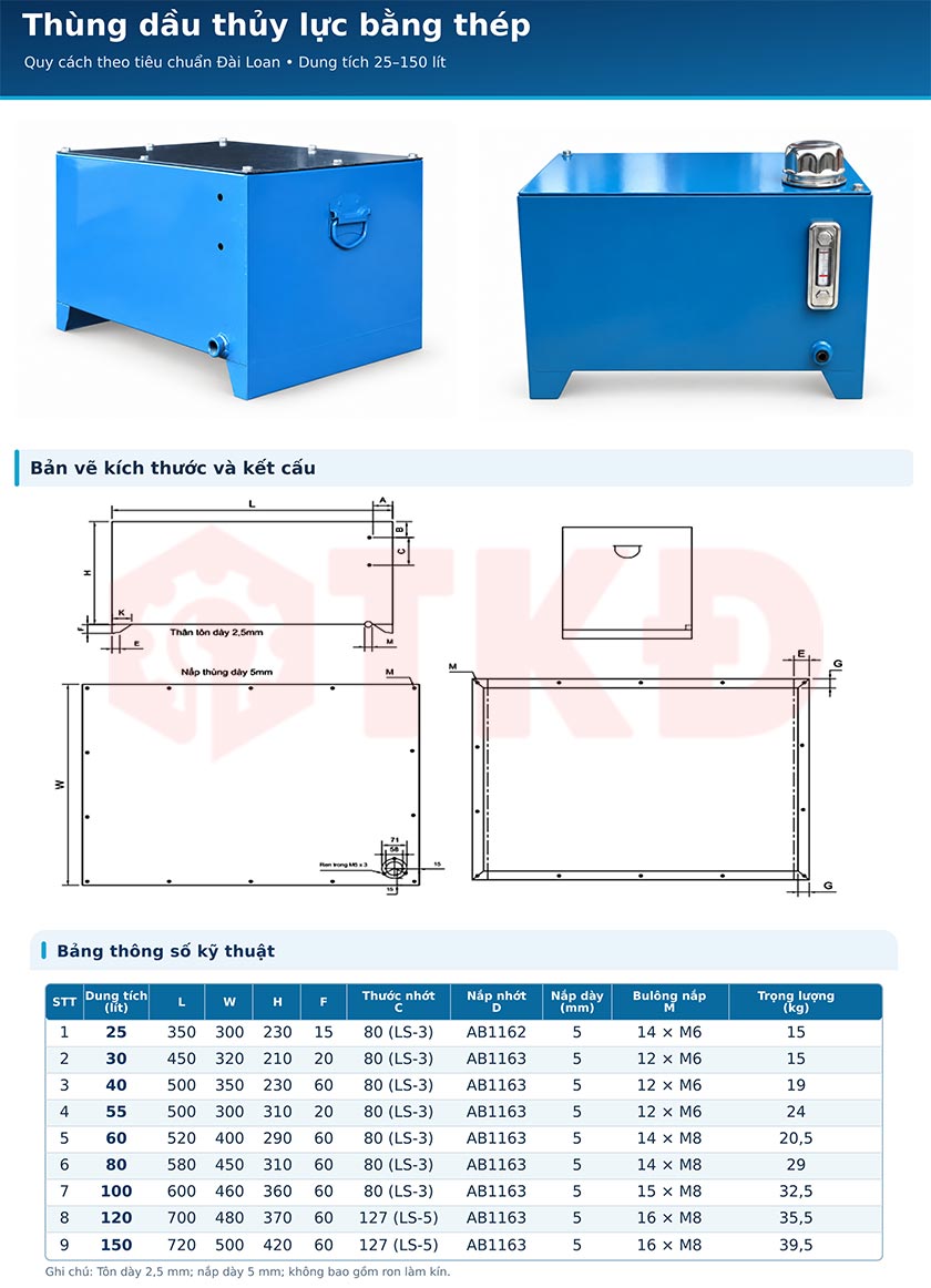 thông số kỹ thuật thùng dầu thủy lực bằng thép thông số kỹ thuật thùng dầu thủy lực bằng thép