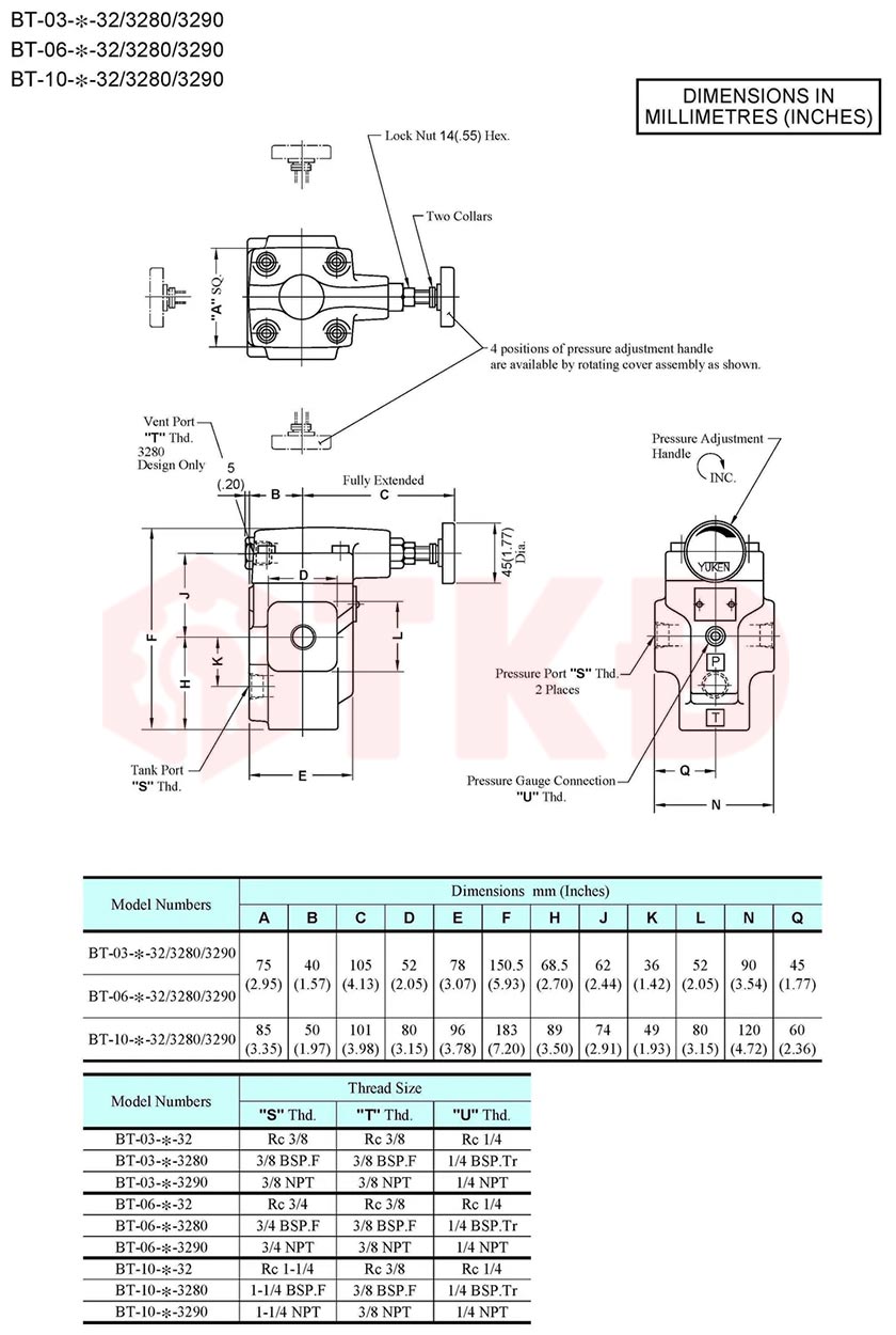 thông số kỹ thuật van tràn thủy lực yuci yuken BT thông số kỹ thuật van tràn thủy lực yuci yuken BT